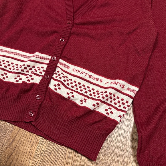 Vintage 90s Courreges Paris Wool Blend Logo Striped Cardigan Sweater Womens 0 - Picture 3 of 9